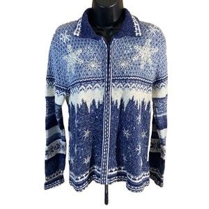 Vintage Tierra International Winter Theme Snowflakes Full Zip Sweater Size S